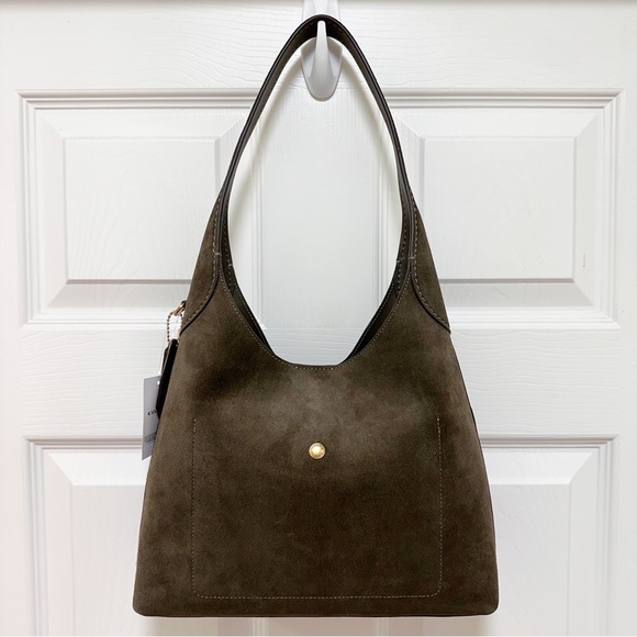 Coach Brooklyn 28 Suede Shoulder Bag in Olive Green NWT - Picture 6 of 11